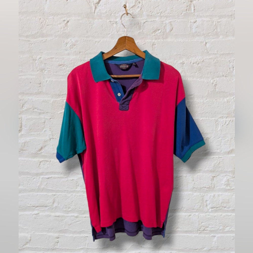 Kenneth Gordon New Orleans USA Vintage Multi Colored Short Sleeve Polo Shirt L
